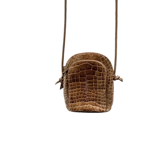 TITTI DELL'ACQUA MAXIMA TAN ALLIGATOR CROSSBODY PURSE W FRONT ZIP POCKET - Picture 9 of 16